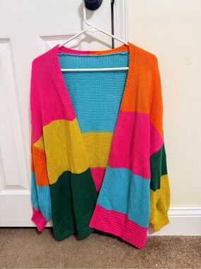 Vibrant Multi-Color Open Front Women's Cardigan Sweater